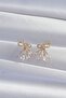 Brass Gold Color Zircon Stone Bow Earrings - 2