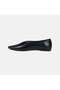 Women's Black Gold Detailed Pointed Toe Leather Ballerinas - 3