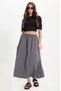 Women's relaxed fit 100% cotton soft-touch elastic waist midi skirt with pockets - grey pleated flare skirt - 4