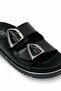 Women's Black Double Buckle Comfort Sole-Casual Slippers - 8