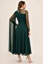 Women's Long Sleeve Semi-Turtleneck Tulle Detailed Long Sandy Dress - 2