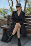 Women's Daily Premium Comfort Basic Long Black Trench Coat - 4