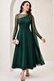 Women's Long Sleeve Semi-Turtleneck Tulle Detailed Long Sandy Dress