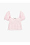 Slim Fit Short Balloon Sleeve Sweetheart Neck Crop Blouse - 3