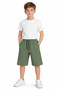 Boy's H Embroidered, Elastic Waist, Drawstring, Pocketed, Khaki Color Combed Cotton Shorts 3092