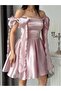 Powder Bow Strap Short Organza Homecoming Dress - 6