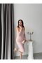Powder Stone Embroidered Lace Midi Evening Dress with Scarf and Gloves - 3