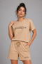 Women's Beige Cotton Sporty Short Sleeve Oversize T-Shirt and Shorts Bottom Top Set Two Piece Set - 4