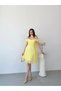 Yellow Shoulder Scarf Detailed Lace Fabric Short Evening Dress - 4