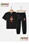 Şaşkin Horoz Printed Top and Bottom Tracksuit/T-Shirt Two-Piece Children's Set (Tracksuit with Pockets)