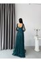 Emerald Heart Collar Corset Detailed Front Tie Lace Evening Dress - 7