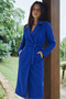 Women's Casual Relax Fit Blue Long Cashmere Coat with Pockets