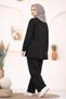 Women's Stoned Shoulder and Cuffed Sleeve Tunic-Pants Two-Piece Set - 2