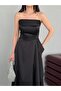Black Stone Strap Flounce Slit Evening Dress - 5