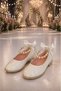 Girl's White Ballerina Shoes with Pearl Detail and Ribbon, Stylish Orthopedic Comfortable Daily Evening Dress Shoes - 2