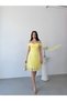 Yellow Shoulder Scarf Detailed Lace Fabric Short Evening Dress - 2