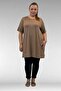 68501 Large Size Combed Cotton T-Shirt with Ribbed Collar and Stones on the Front - Mink