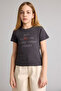 Printed Corded Fabric Ribbed Knit T-Shirt Girl H5294A826Sm