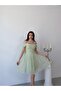 Mint Shoulder Scarf Detailed Lace Fabric Short Evening Dress - 4