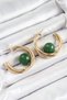 Brass Gold Color Hoop Model Green Bead Detail Women's Earrings - 2
