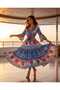 Women's Multicolor Ethnic Majolica Patterned Bohemian Dress - Layered Maxi Length with Tassel and Embroidery Detail - 2