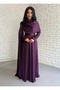 Women's Satin Long Stone-Embellished Cape Dress - 2