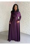 Women's Satin Long Stone-Embellished Cape Dress - 7