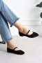 Lofi Women's Flat Shoes with Front Strap and Buckle, Black Satin