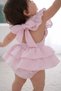 Baby Girl Muslin Fabric Romper Jumpsuit with Ruffle Straps and Tie-Back Skirt (Perfect Fit) - 3