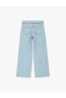 Regular-Waist Buttoned Wide-Leg Denim Trousers with Fold Detail - 7