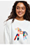 White Printed Long Sleeve Cotton T-Shirt Suitable for Hijab - 3