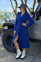 Women's Winter Double-Breasted Collar Basic Blue Midi Cashmere Coat - 5