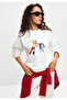 White Printed Long Sleeve Cotton T-Shirt Suitable for Hijab