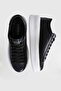 Women's Black/White Leather Sneaker - Thick Soled Casual Daily Shoes - 6