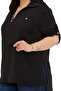 Plus Size Black Blouse with Button and Placket Detail on the Collar and Sleeve Epaulettes - 5