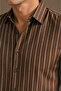Men's Brown Pinstripe Long Sleeve Shirt - 3