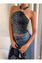 Polka Dot Patterned Blouse with Gold Buckle - 7