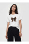 White Crew Neck Bow Printed Women's T-Shirt - 5