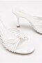 Women's White Gold Buckle Open Toe Heeled Slippers - 4