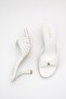 Women's White Gold Buckle Open Toe Heeled Slippers - 3