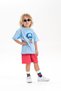 Boys Captain America Printed Blue Cotton T-Shirt and Red Shorts Set
