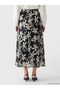 Black Floral Chiffon Pleated Skirt with Elastic Waist - 4