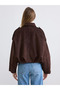Brown Shirt Collar Women's Suede Look Jacket - 8