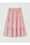 Pink Patterned Layered Girls' Skirt with Elastic Waist