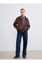 Brown Shirt Collar Oversize Women's Suede Look Jacket - 4