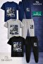 Children's Car Blue Multiple Square 3L T-Shirt and Sweatpants Set