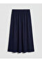 Navy Blue Elastic Waist Flared Skirt - 4