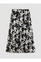 Black Floral Chiffon Pleated Skirt with Elastic Waist - 2