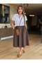 Şans Li̇fe Women's Elastic Waist Zippered Polo Collar Poplin Parachute Fabric Medium Length Dress