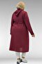 63008 Large Size Eyelet Detailed Linen Cap - Burgundy - 5